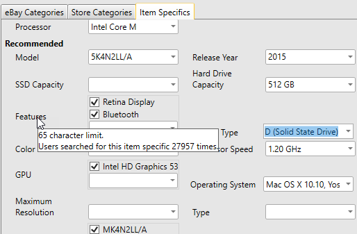 Entering Item Specifics