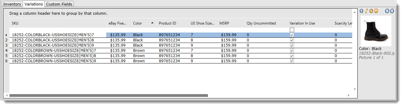 Adding Variation Information to an Item