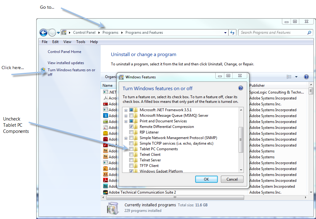 Turning off Tablet PC Components