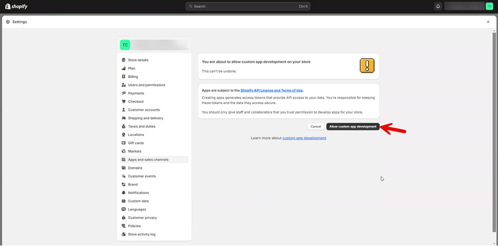 Shopify allow custom app dev again