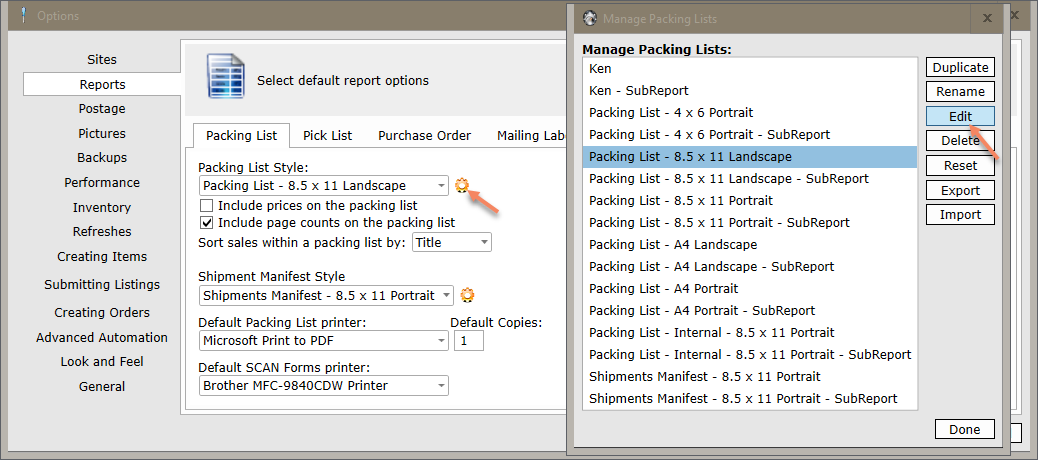 Managing Reports Window