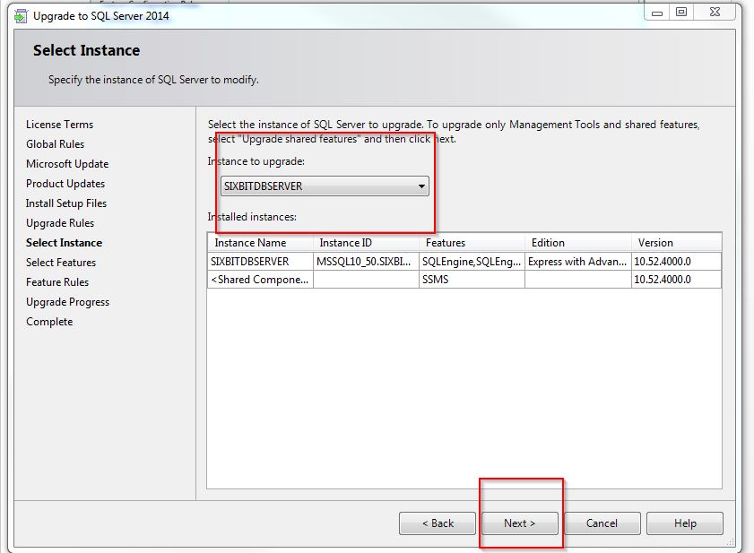 SQL Setup instance selection